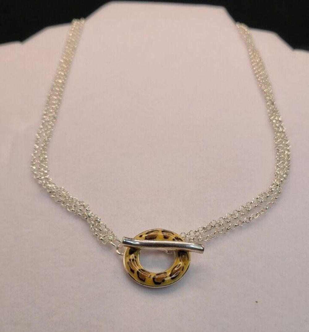 David Sigal Sterling Silver Leopard Print Enamel Pendant Necklace 18"